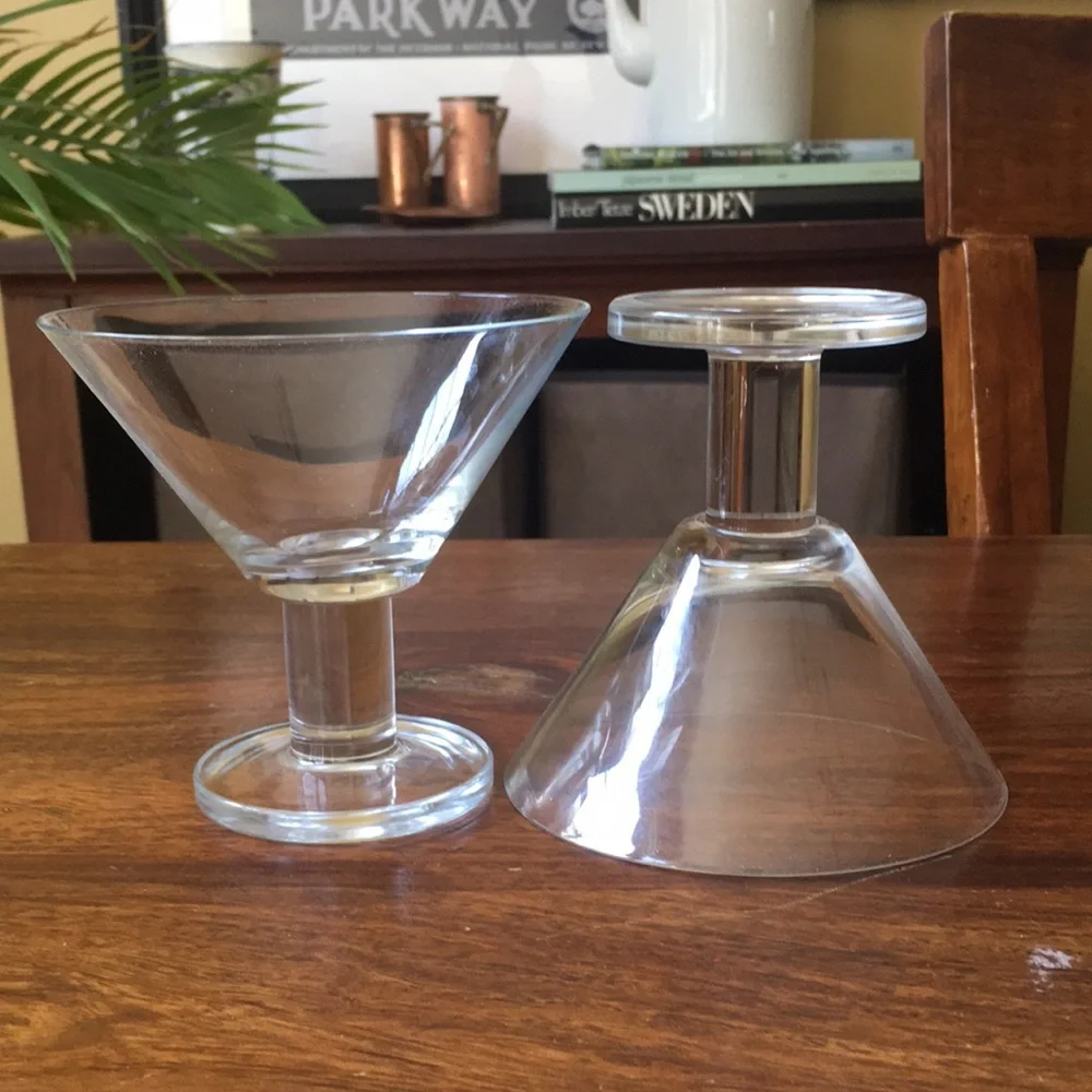 2 Crate & Barrel VIVA CLEAR Thick Stem Blown Martini Glasses (Set of 2)
